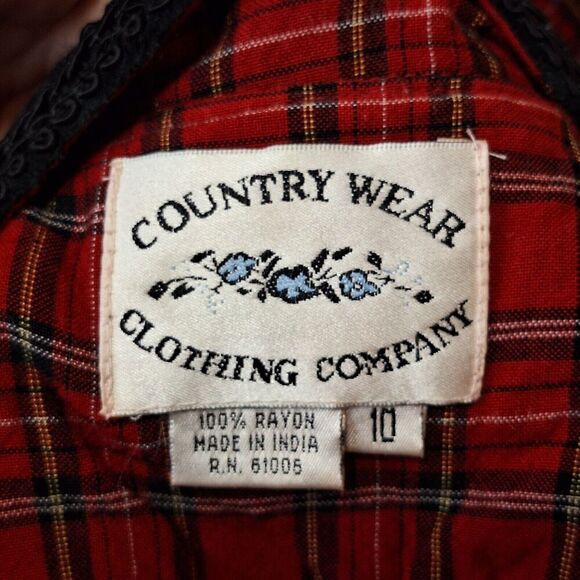 Country‎ Wear Size 10 Modest Tartan Plaid Embroidered Velvet Long Prairie Dress - Picture 11 of 13